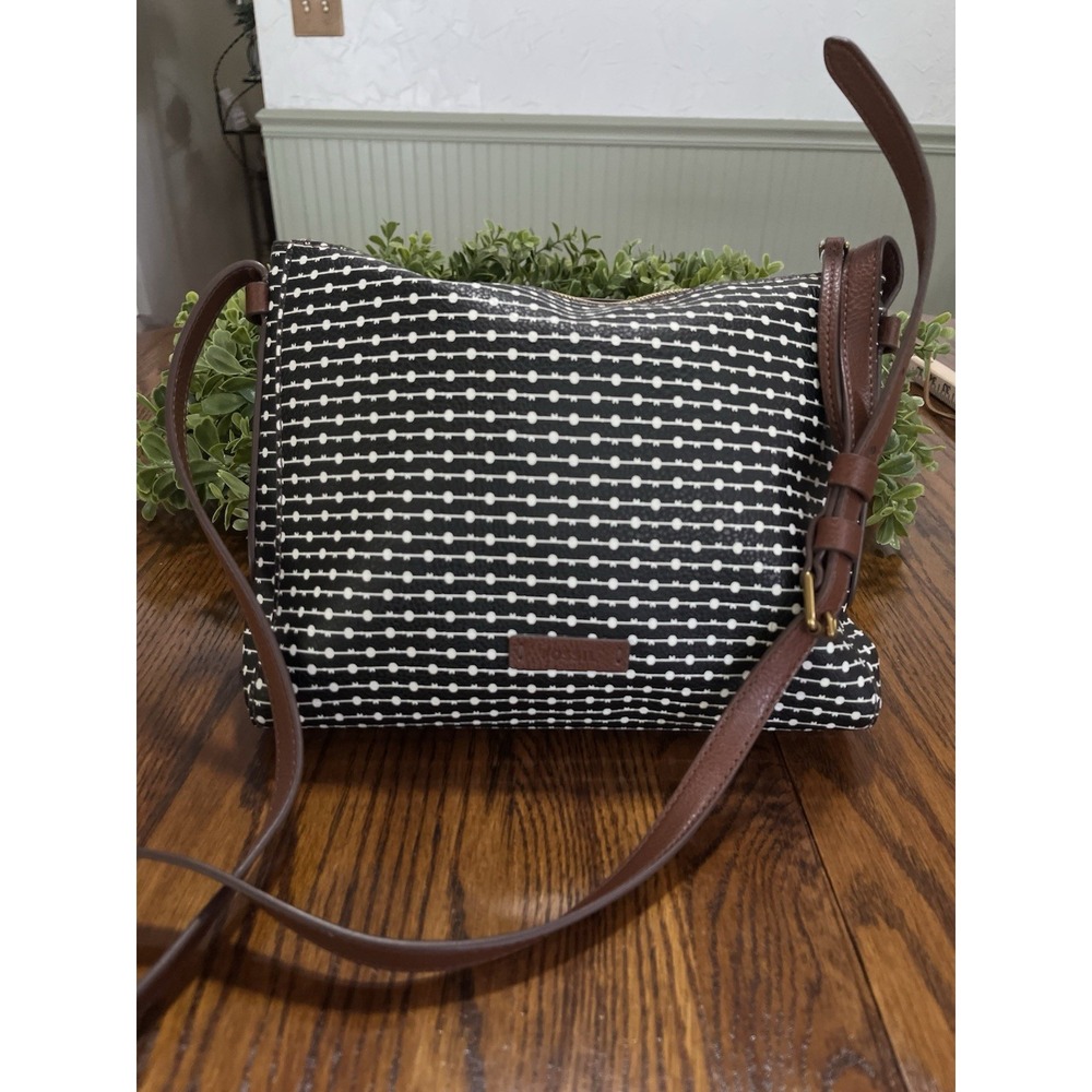 Fossil Fiona Small  Brown Black & White Striped Leather Crossbody Bag Purse